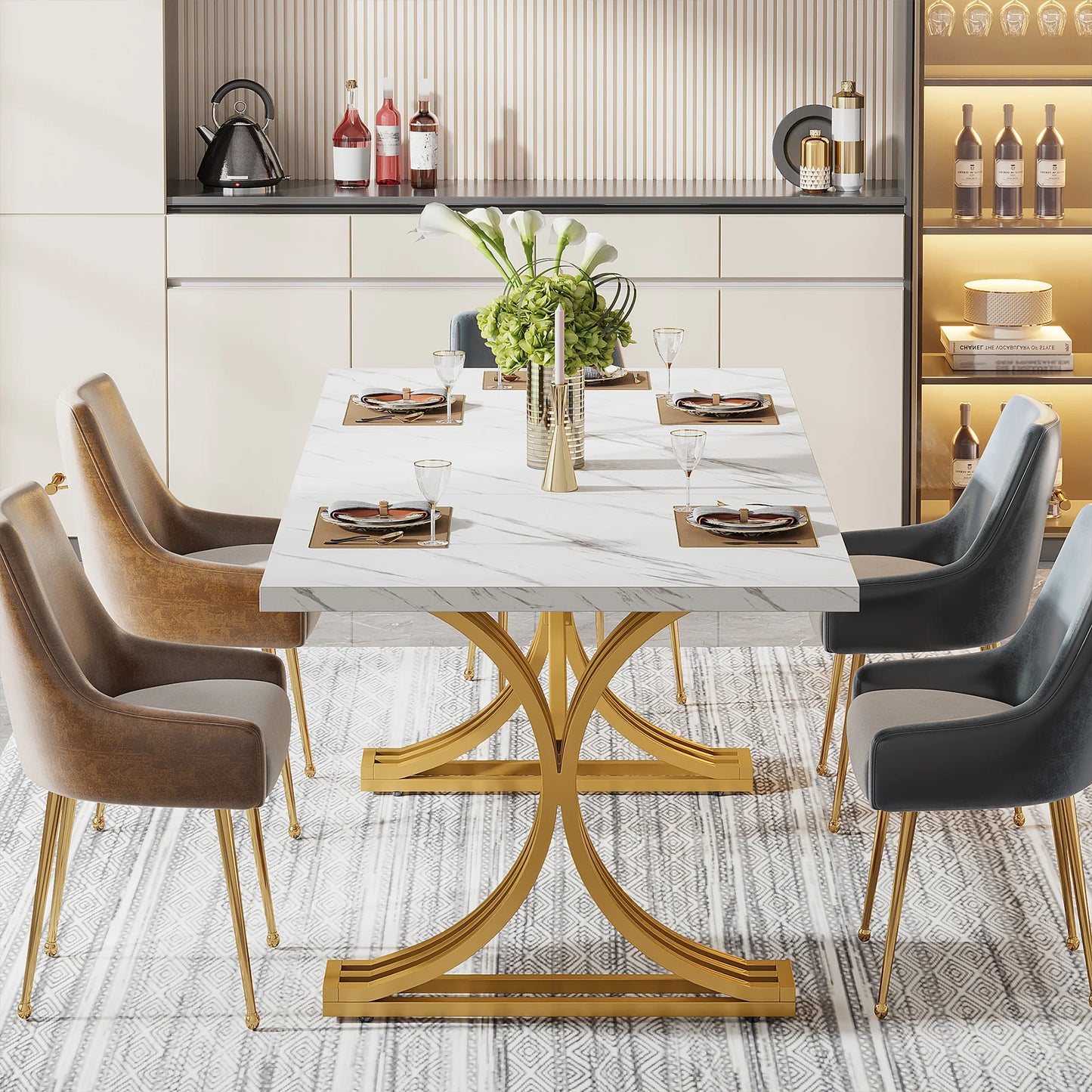 Tribesigns Rectangular Dining Table Modern Kitchen Table With Faux Marble Top