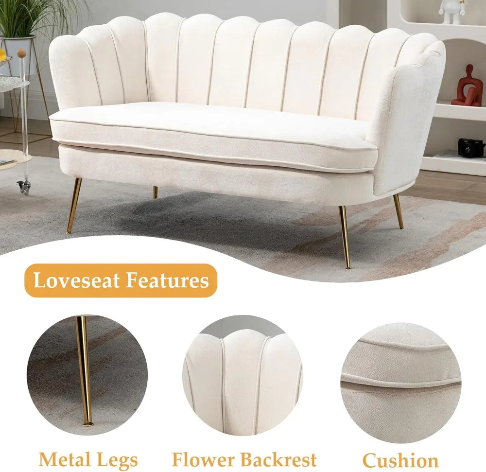 XMSJ Chenille Loveseat Sofa With Gold Metal Legs 2 Seater