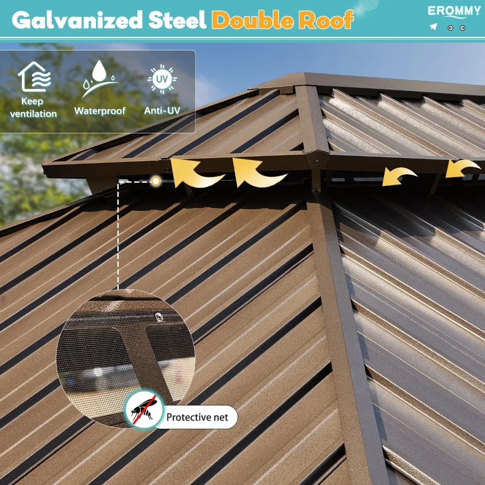 Hardtop Aluminum Gazebo With Galvanized Steel Double Roof Curtain