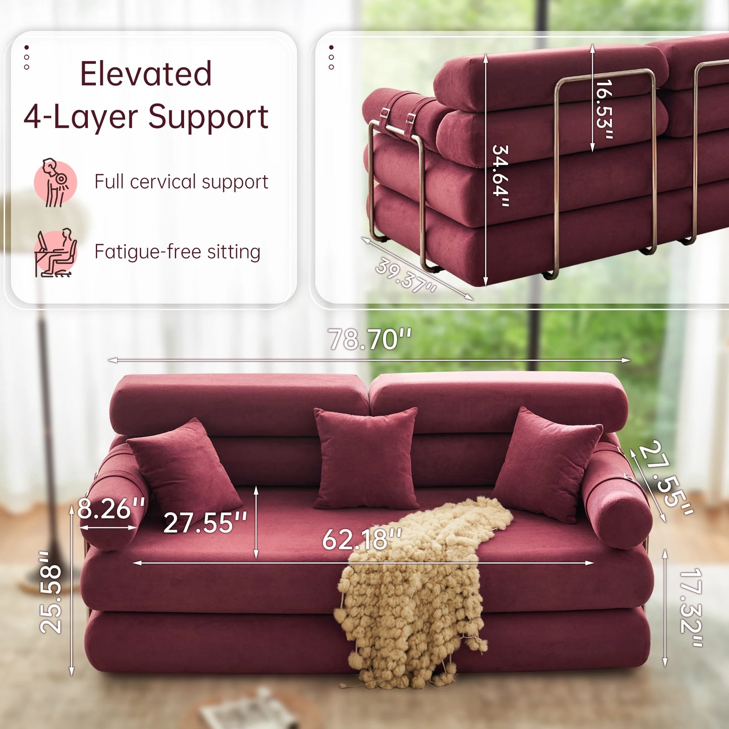 Convertible Sleeper Sofa Bed With Rounded Arm Supports PremiumMemoryFoam Comforts