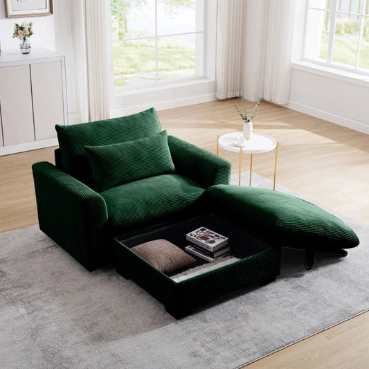 Modular Corduroy Sofa With Storage Ottoman For Living Room