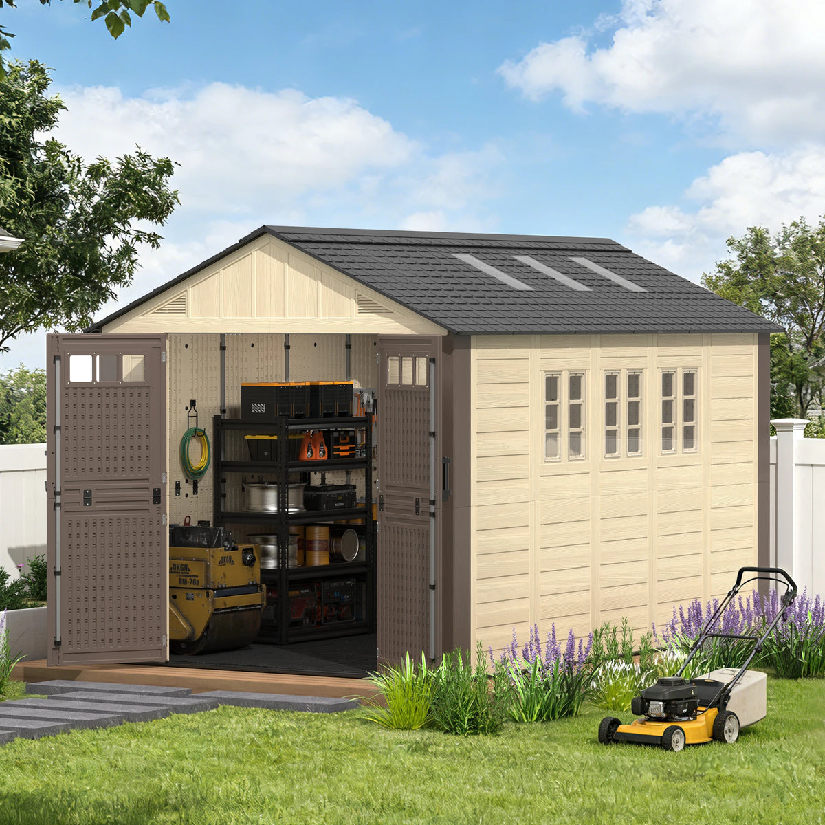 Evokeden Outdoor Plastic Storage Shed With Lockable Double Doors