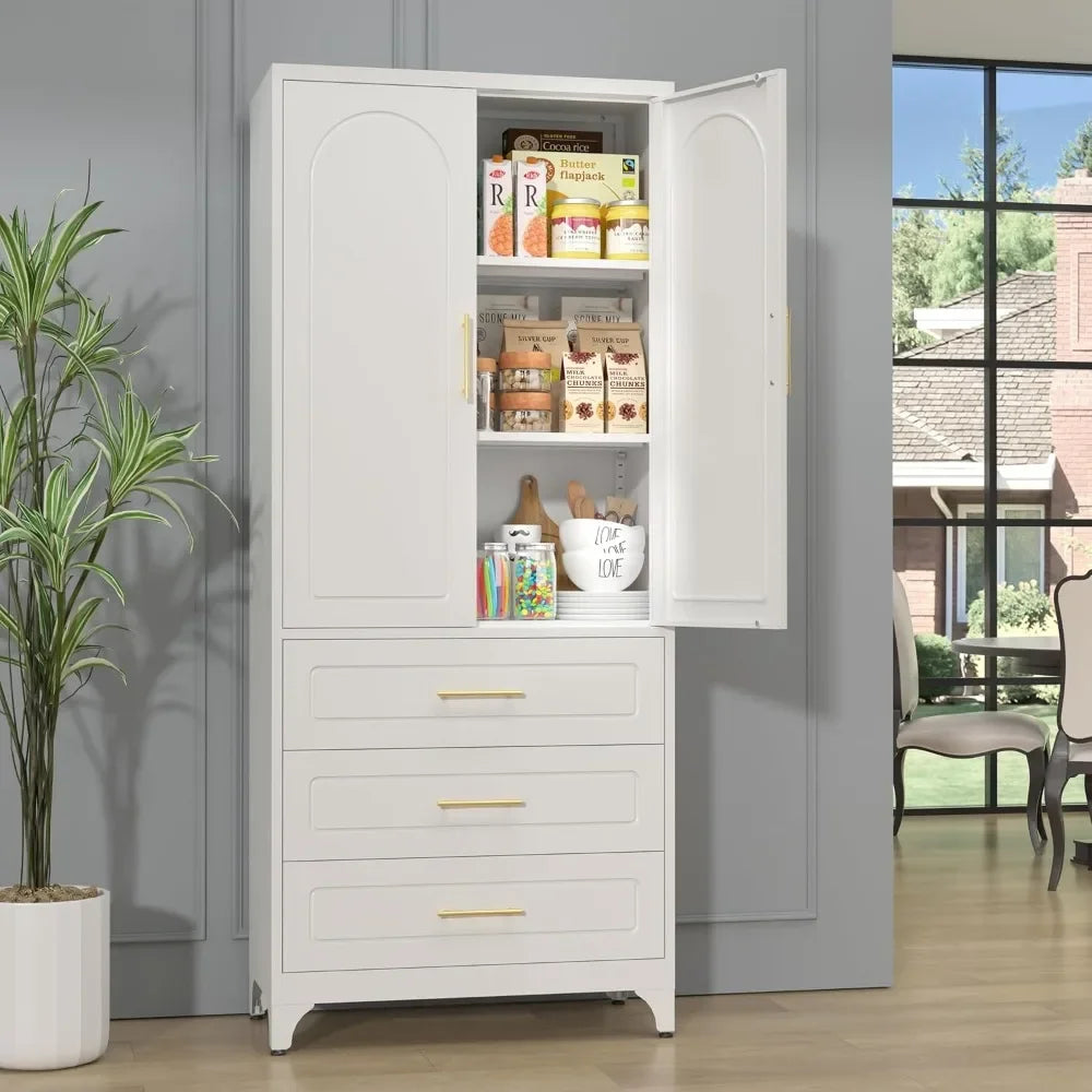 Custom Metal Kitchen Pantry Storage Cabinet With 3 Drawers