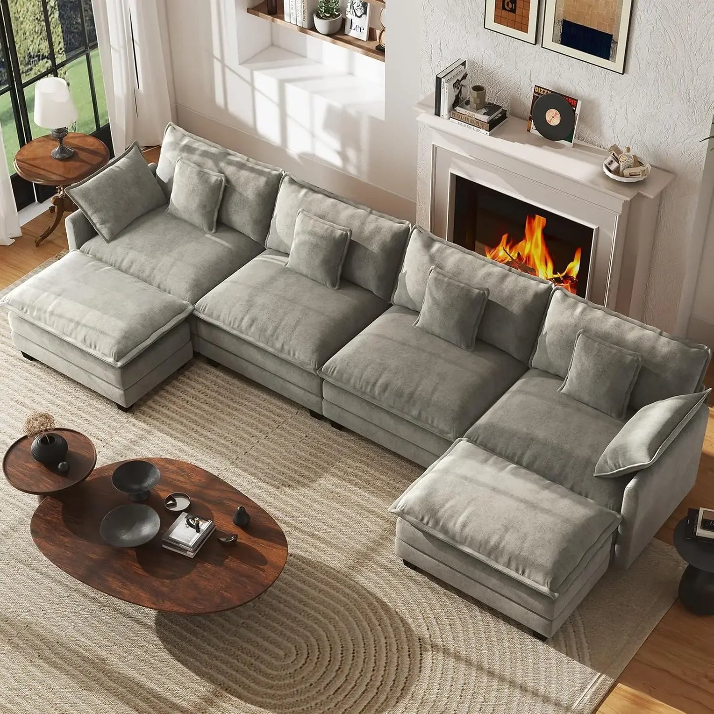 Modular Sectional Sofa U Shaped Chenille Couch Set 4 Seaters
