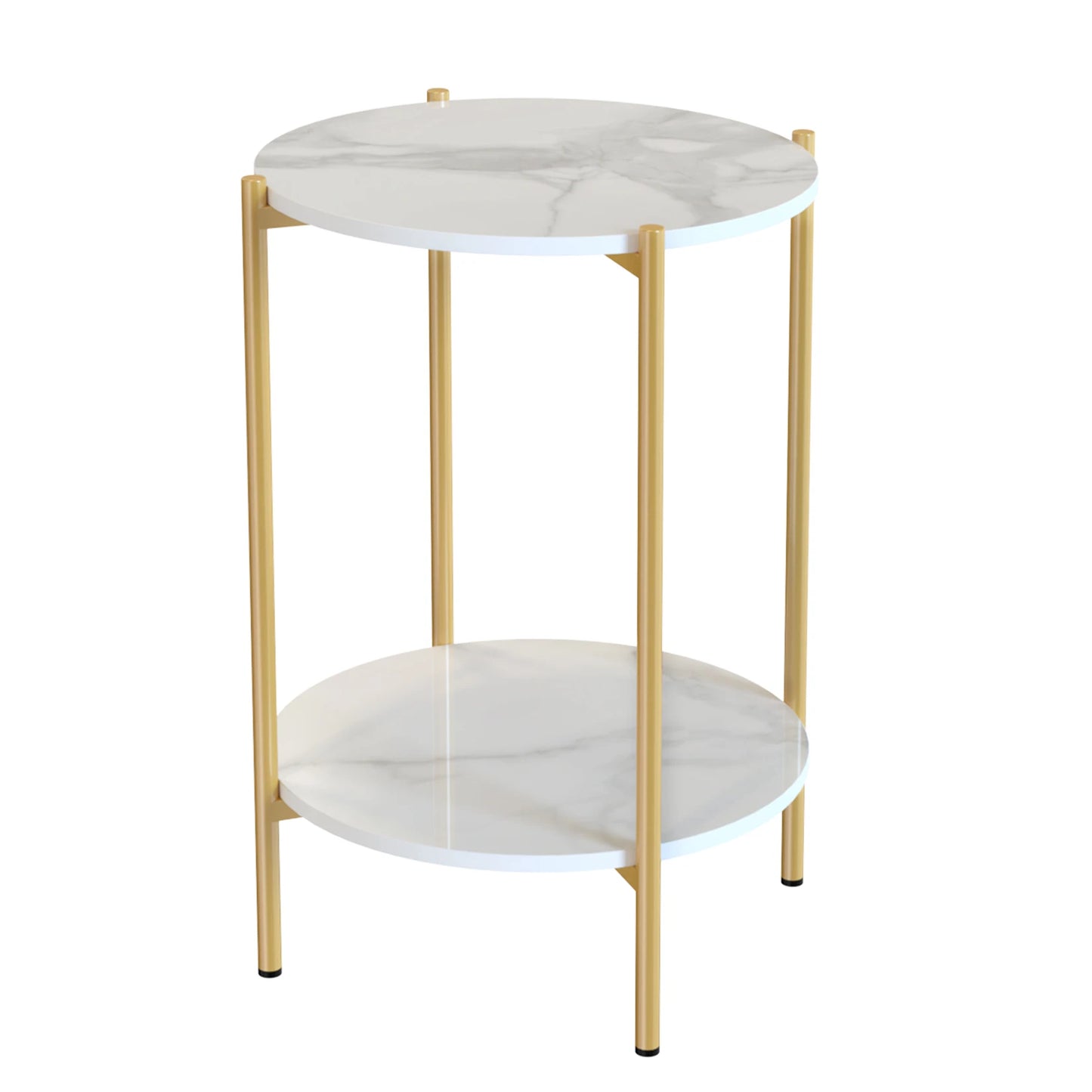 LUVODI Two Tier Round Coffee End Tables With Storage Shelf Modern Minimalist Design
