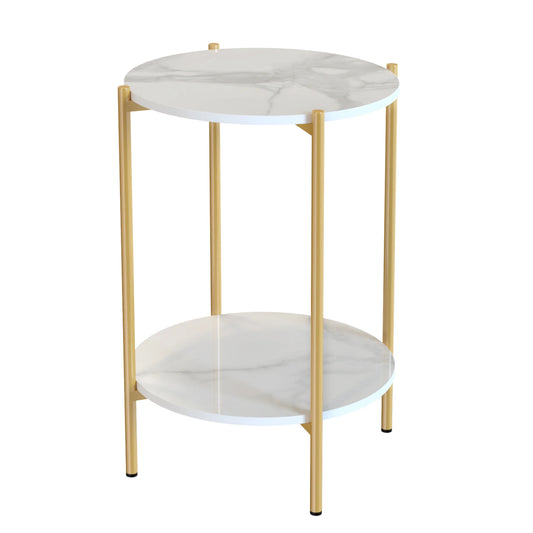 LUVODI Two Tier Round Coffee End Tables With Storage Shelf Modern Minimalist Design