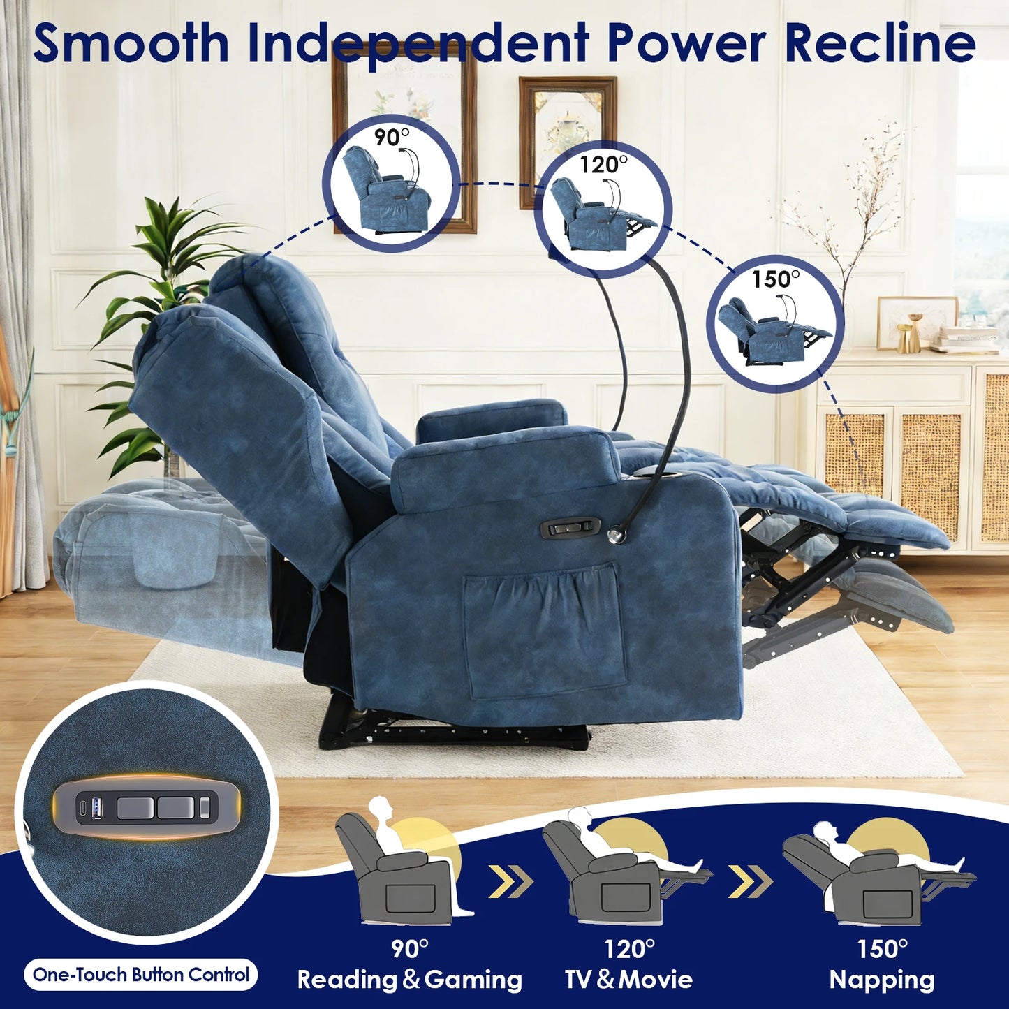 Loveseat Recliner Sofa With Console And Heated Massage