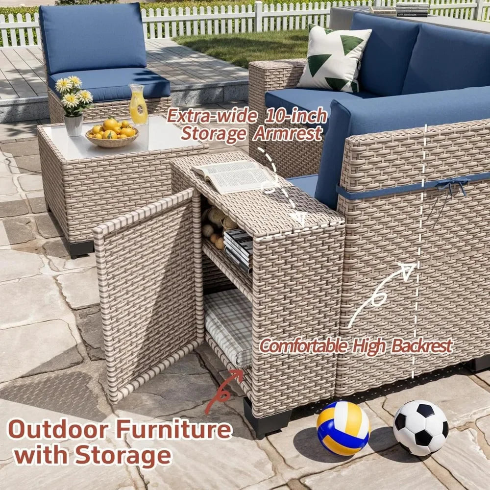 Outdoor Patio Furniture Set Wicker Sofa High Back Rattan