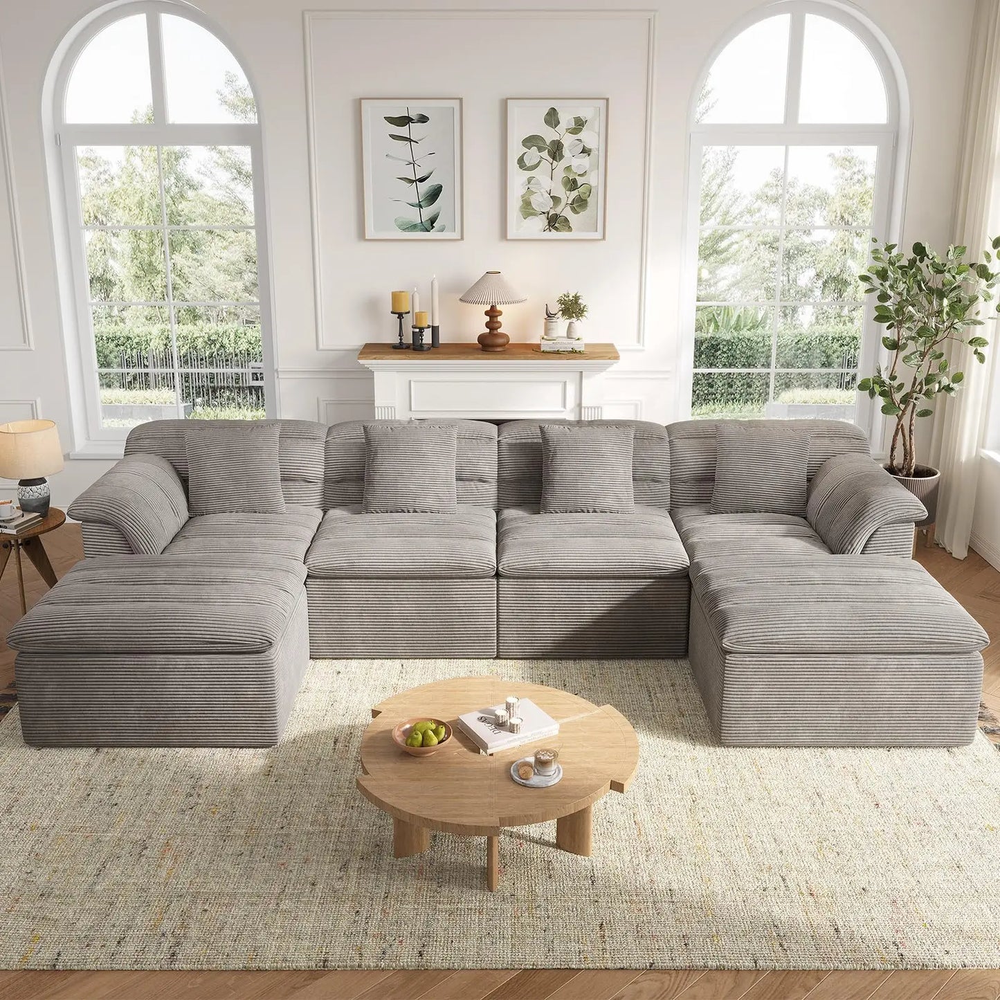 Modular Cloud Sectional Sofa With Ottoman U Shape Corduroy
