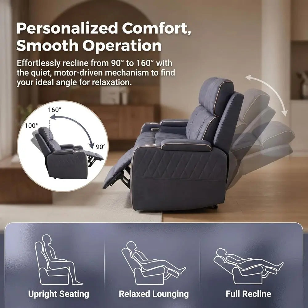 Power Reclining Sofa Set With LED Lights Leather Living Room