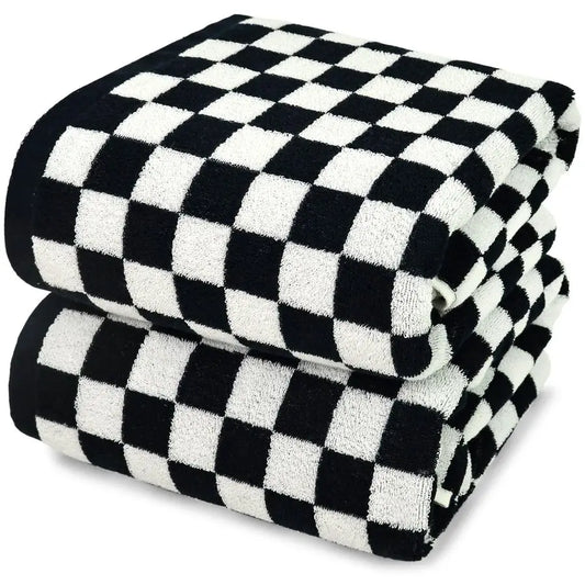 Black amp White Checkered Cotton Bath Towels Set of 2 Cute Aesthetic Bathroom Towels for Bathroom Decor 27.5 x 55