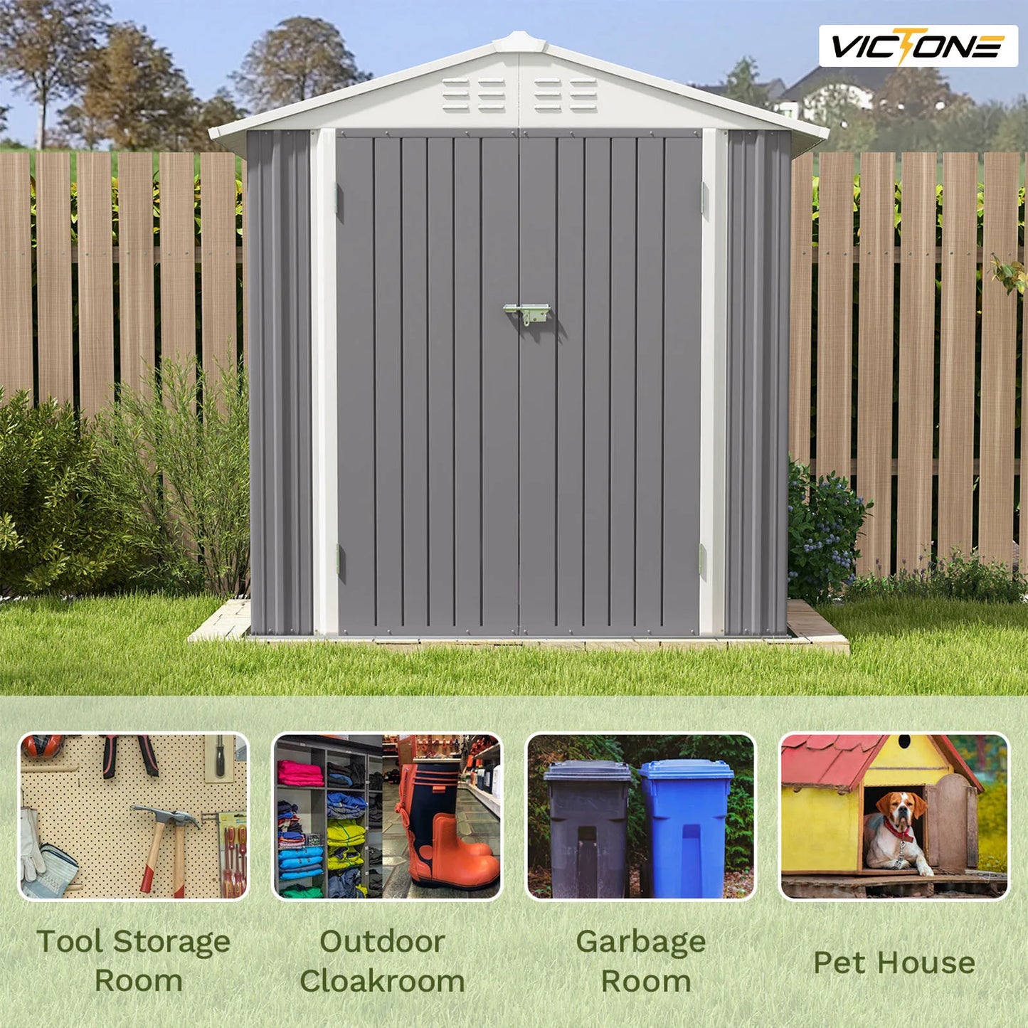 Victone Steel Outdoor Storage Shed With Door And Lock