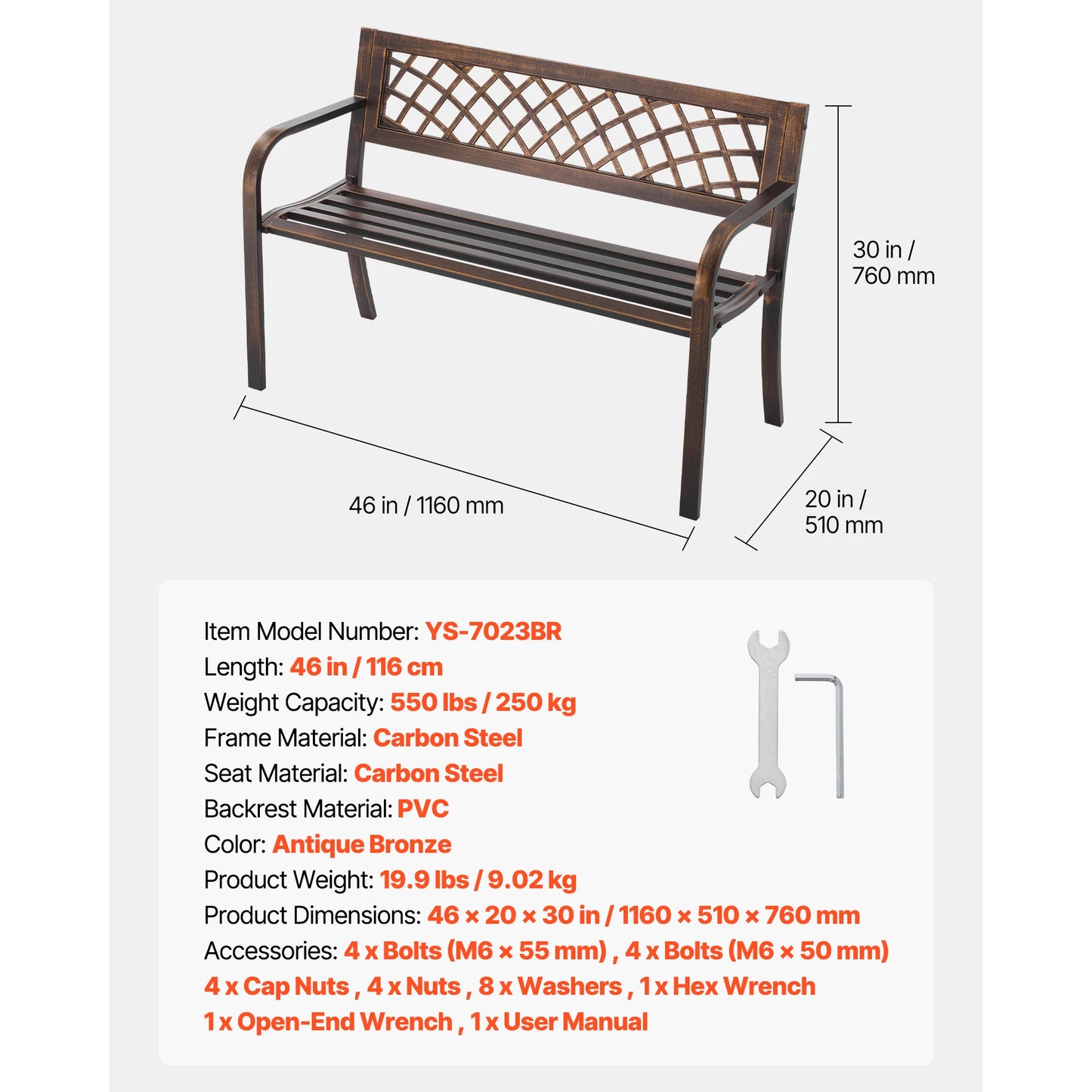 SucceBuy Wooden Outdoor Garden Bench With Metal Frame