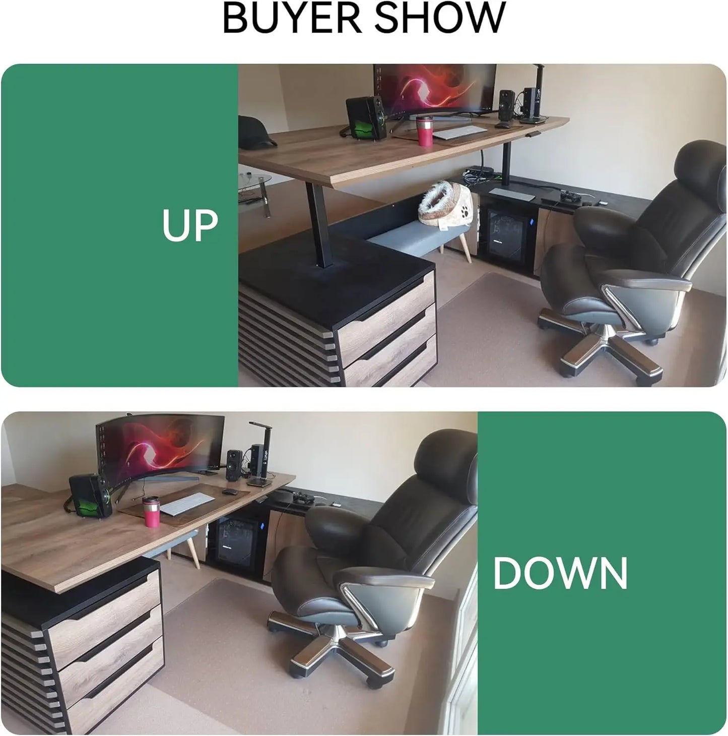 L Shaped Adjustable Executive Desk With Drawers And Charging Ports