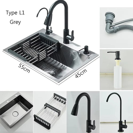 MYQualife Stainless Steel Kitchen Sink With Faucet And Soap Dispenser
