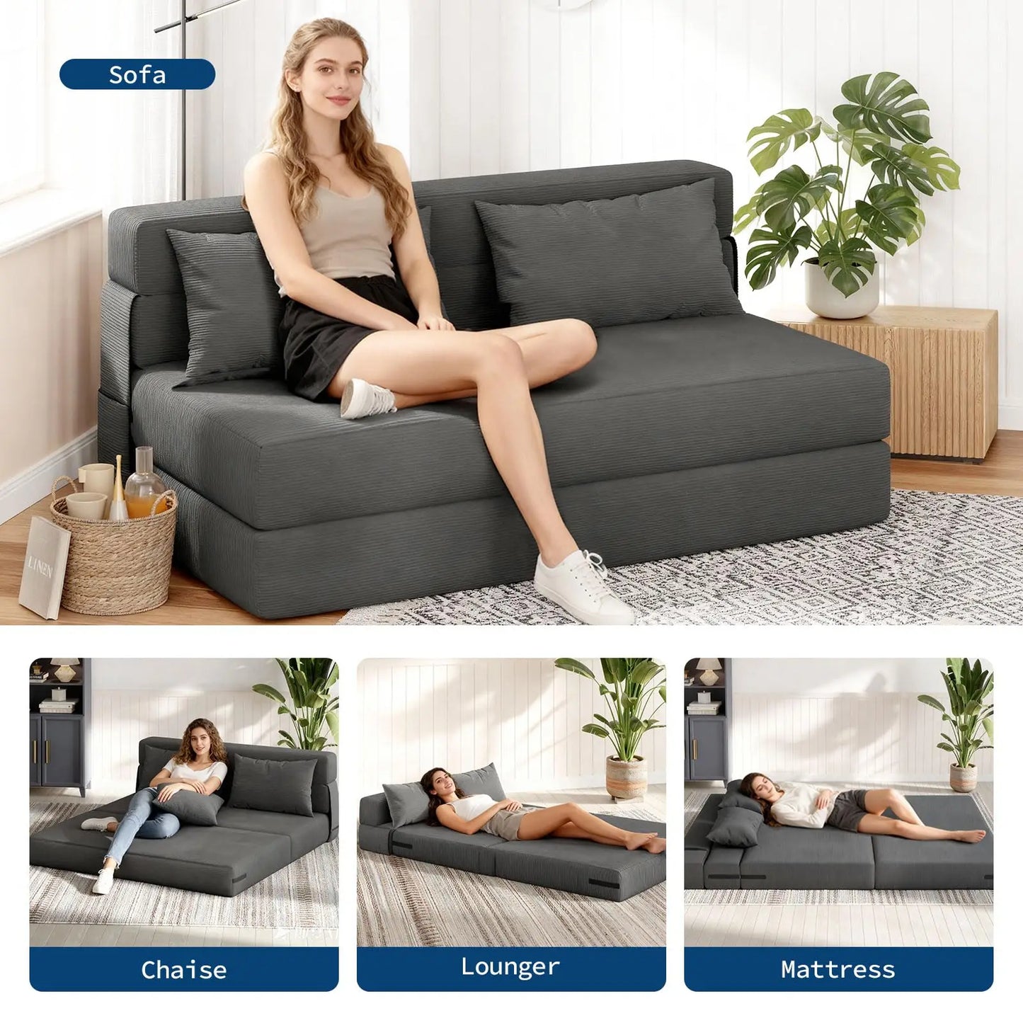 HobbyLane 4 In 1 Folding Sofa Bed Convertible Sleeper Couch For Versatile Living