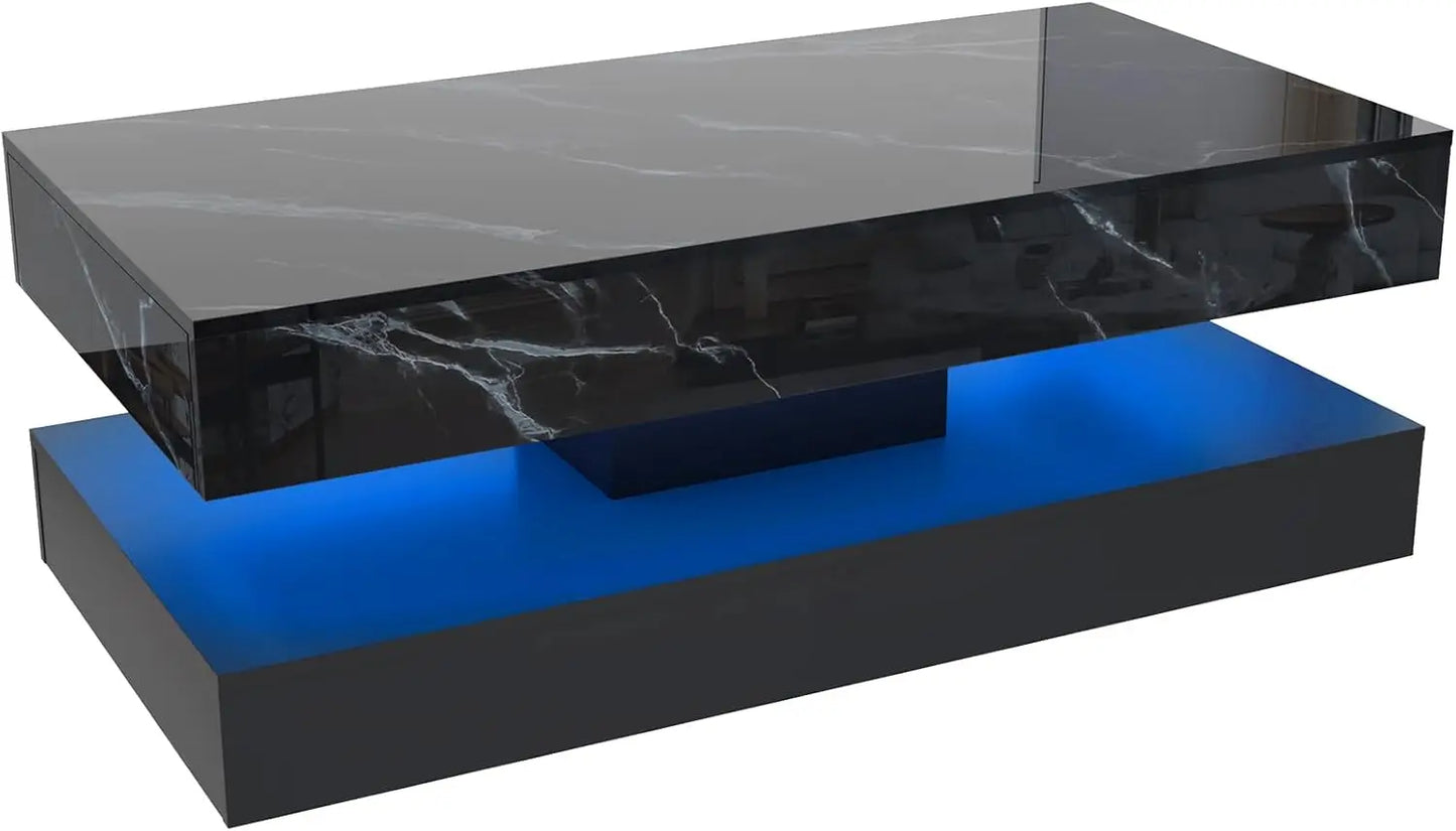 QiaoShiRen Modern Coffee Table With LED Lights And Drawers