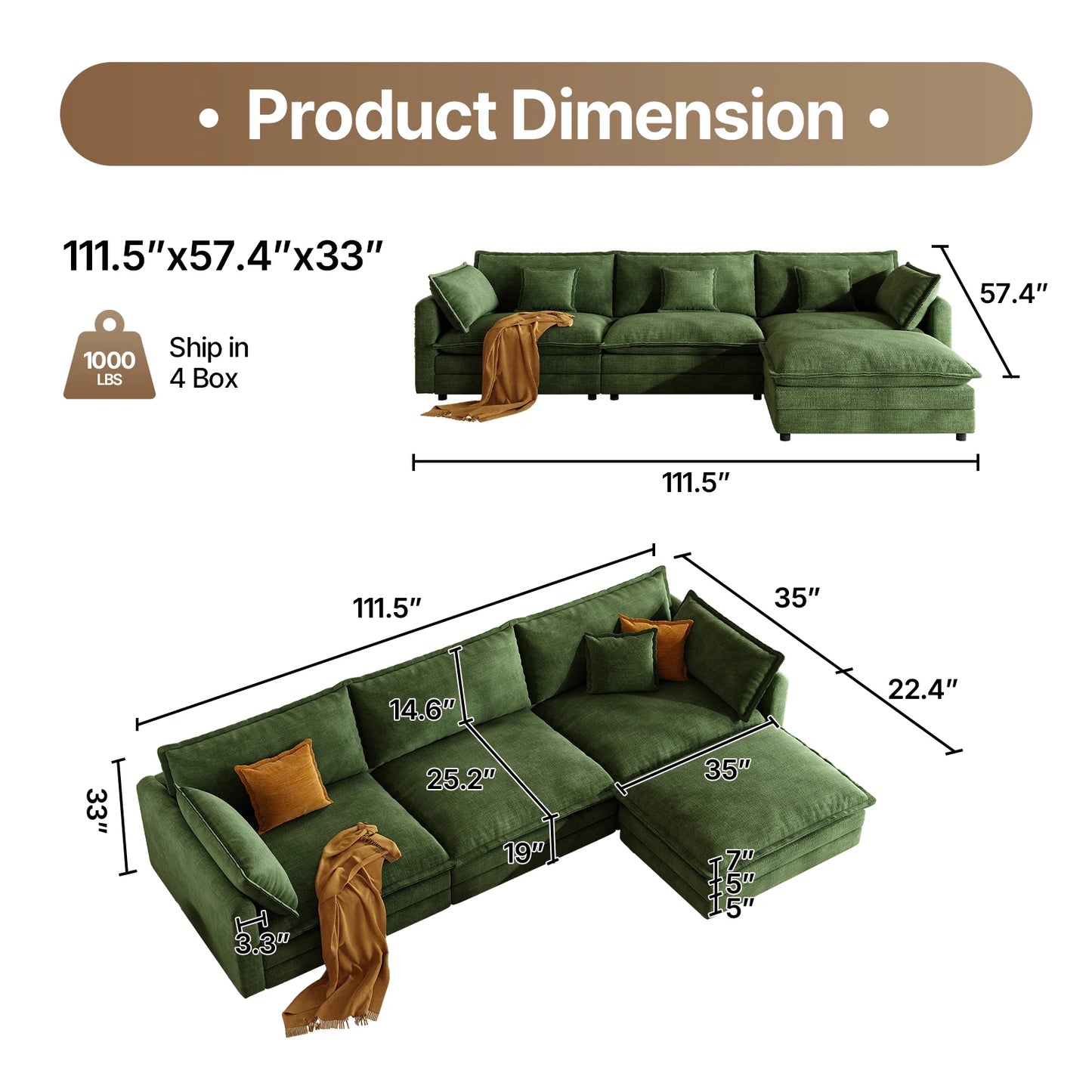 QWCCN L Shaped Modern Sofa Sectional Cloud Couch With Ottoman