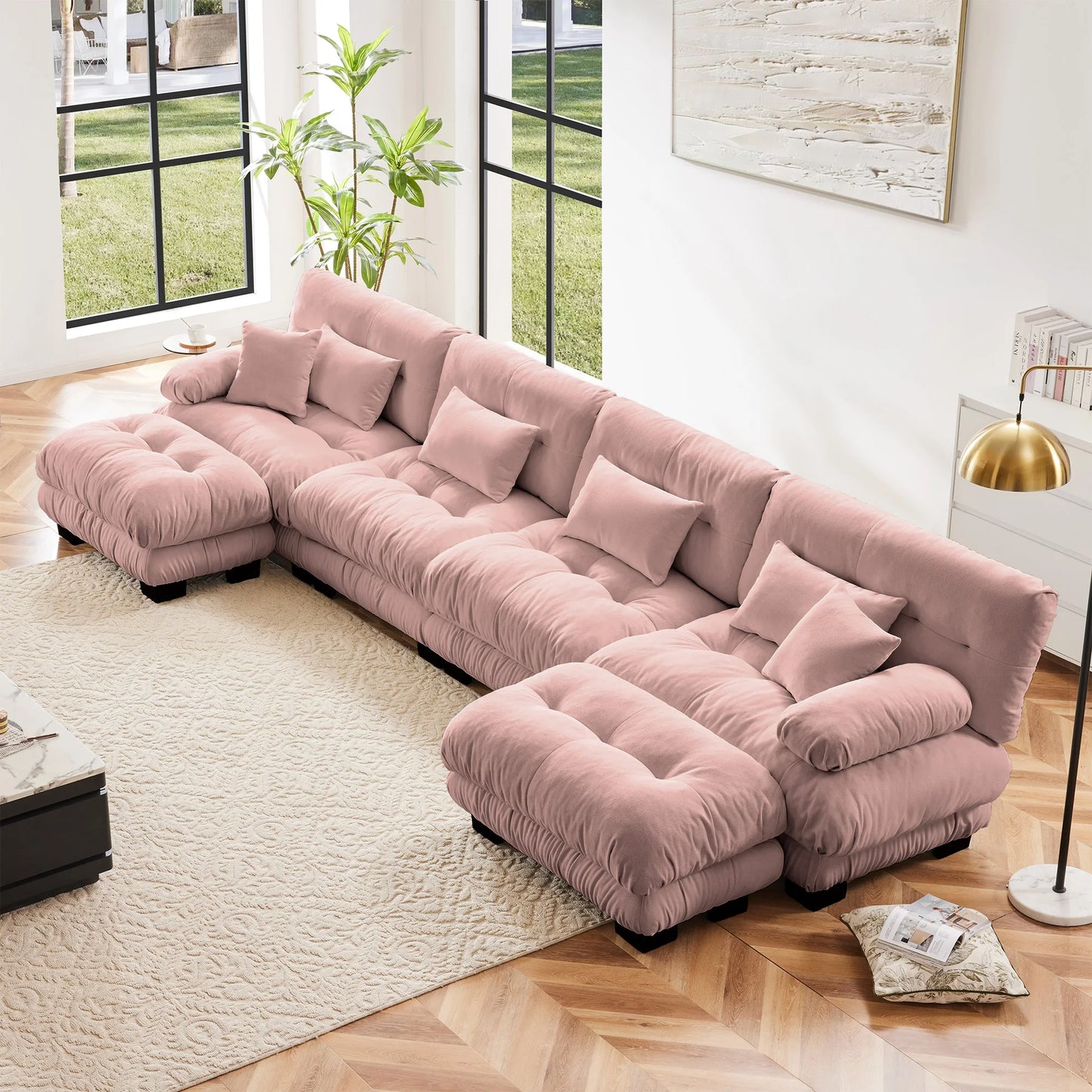 Modular Sectional Sofa Chenille With Ottomans Couch For Home Comfort