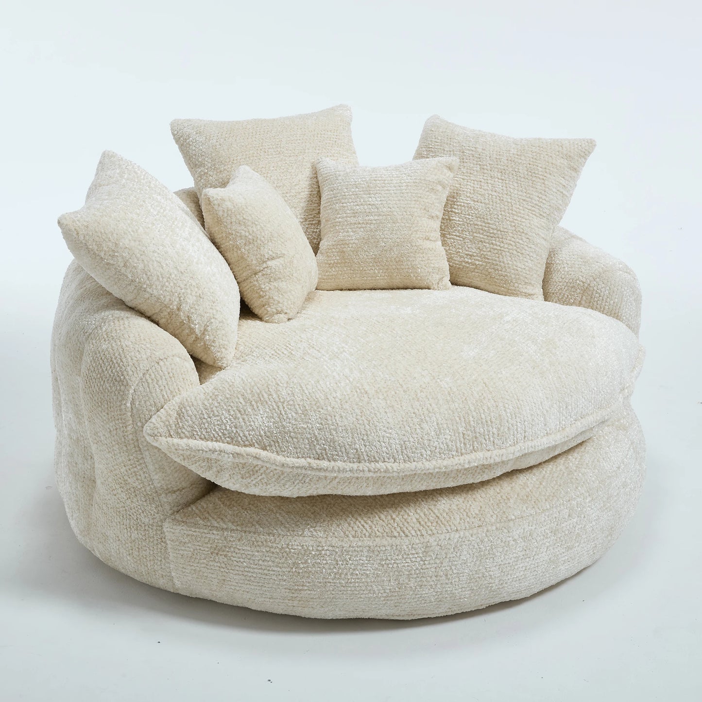 Round Chaise Lounge Chair With Five Pillows Minimalist Modern