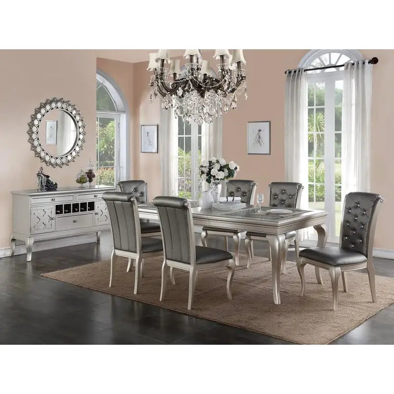 Rectangular Glass Dining Table Set With Tufted Side Chairs