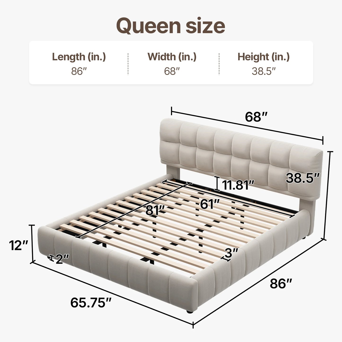 QWC Modern Cloud Platform Bed With Headboard And Footboard