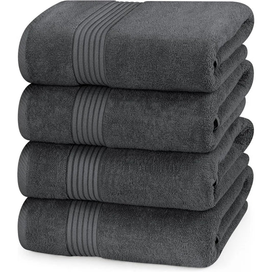 Bath Towel Set (4 Pack, 27x54 Inches) - 100% Cotton, Quick-Drying & Highly Absorbent, Soft Feel for Everyday