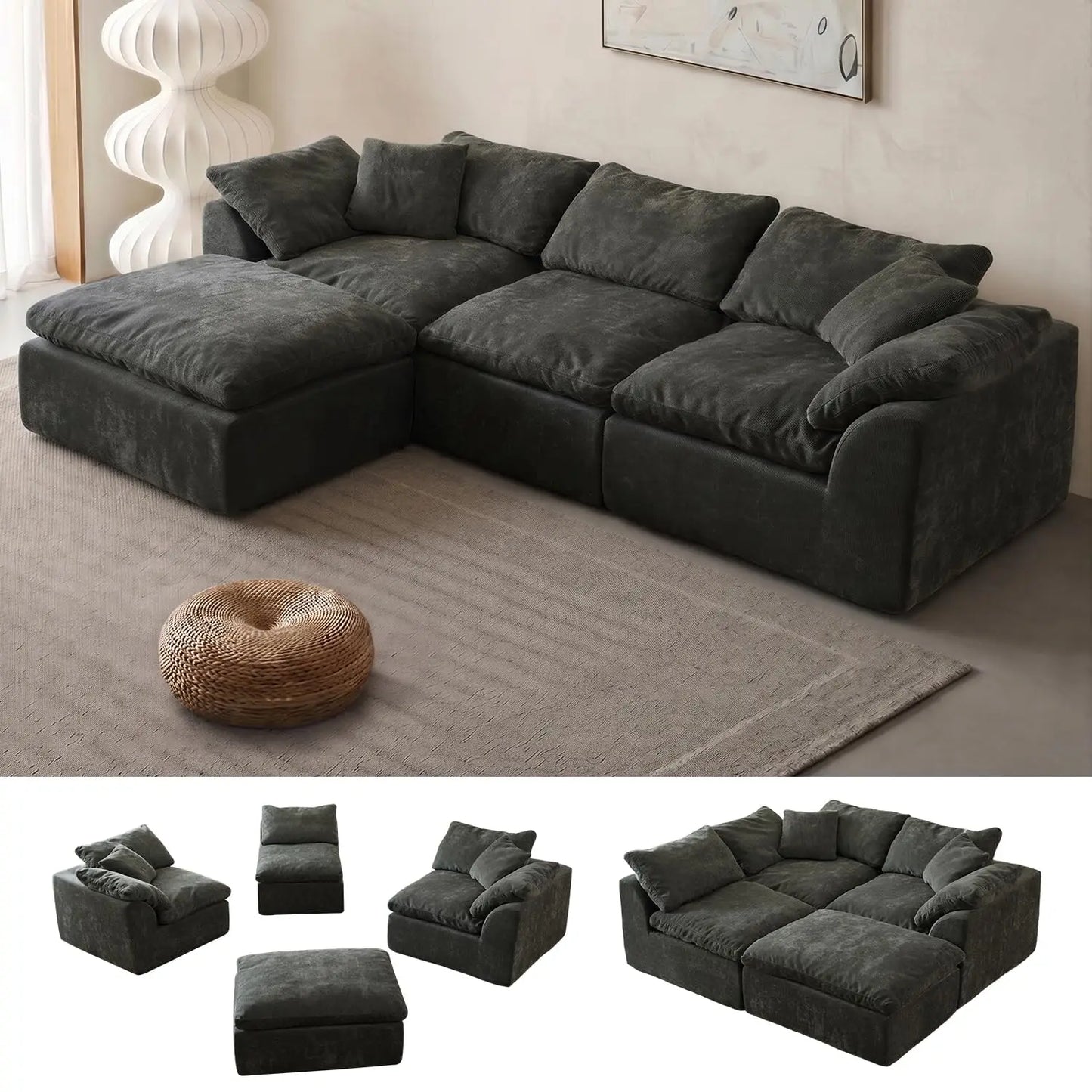 Cloud Sectional Sofa Living Room With Modular L Shaped Chaise