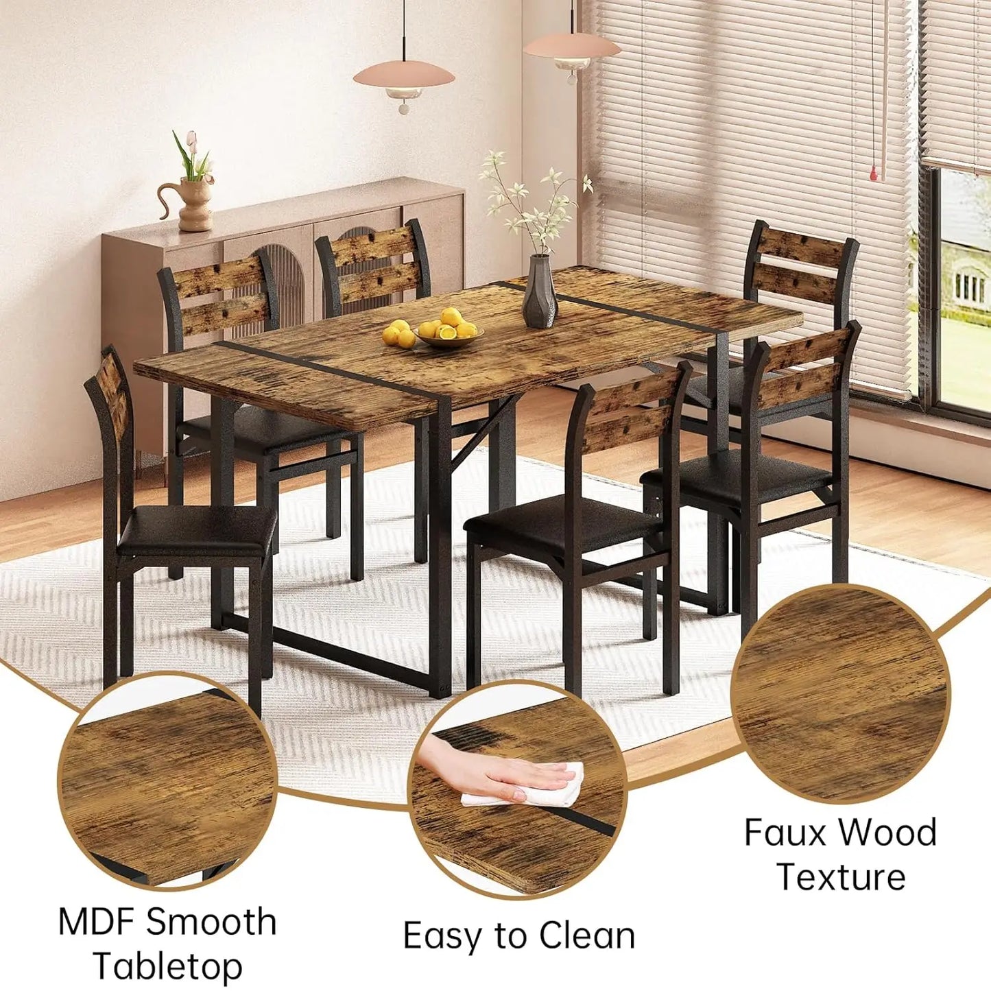 7-Piece Dining Table Set With 6 Chairs For Dining Room