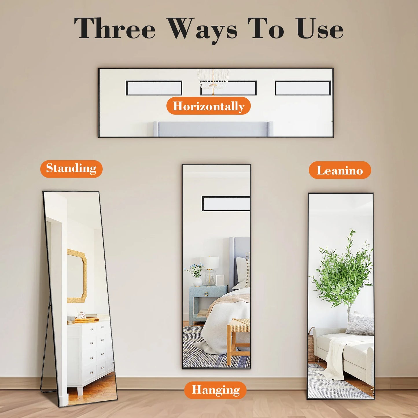 JHK Full Body Wall Mirror With Stand Aluminum Alloy Frame For Entryway And Bedroom