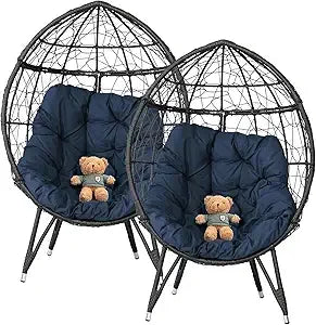 Patio Egg Chair Set Outdoor Garden Furniture Alloy Steel