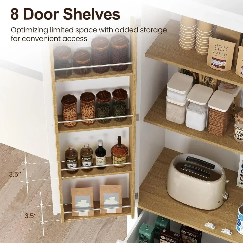 Solid Wood Kitchen Pantry Cabinet With 8 Doors And Drawers