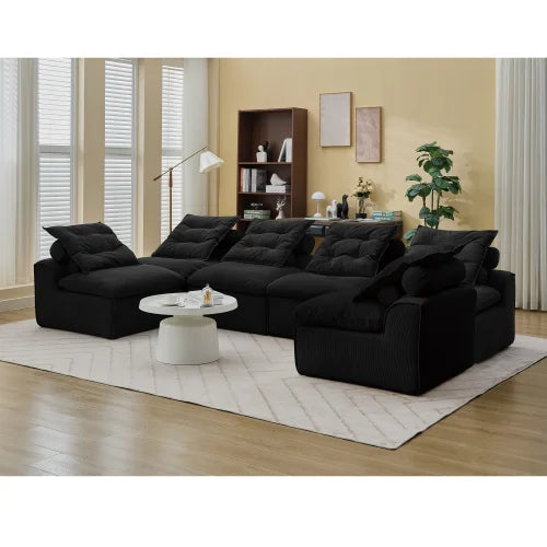 Modular Sofa With Corduroy Fabric And Neck Pillow System