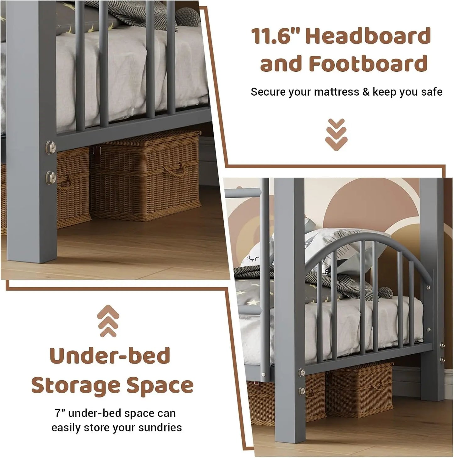 Acekool Metal Loft Bunk Bed With Guardrail And Ladder