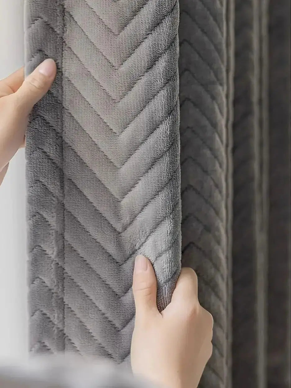 1Pc Thick Blackout Curtains with Velvet Lining, Comfortable Velvet Feel, Noise-Reducing, Windproof, Warm and Cold-Proof Curtains for Living Room and Bedroom, Multiple Installation Methods Including Rod Hooks