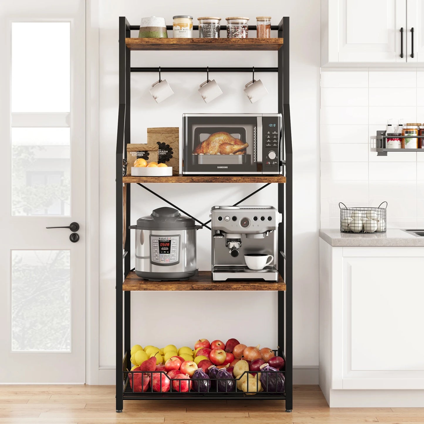 TWISTER.CK Kitchen Bakers Rack Microwave Stand 4 Tier Coffee Bar Station