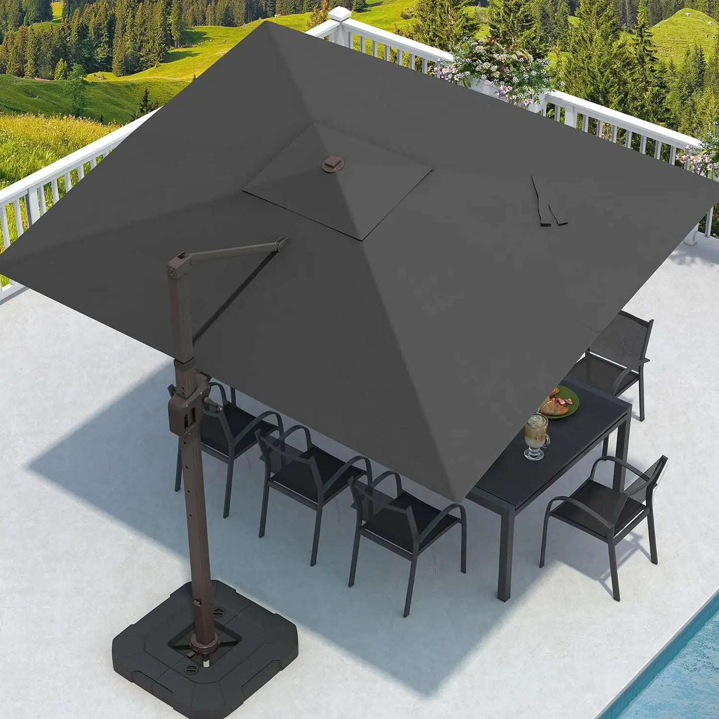 Cantilever Rectangular Patio Umbrella With Base Included And 7 Tilts