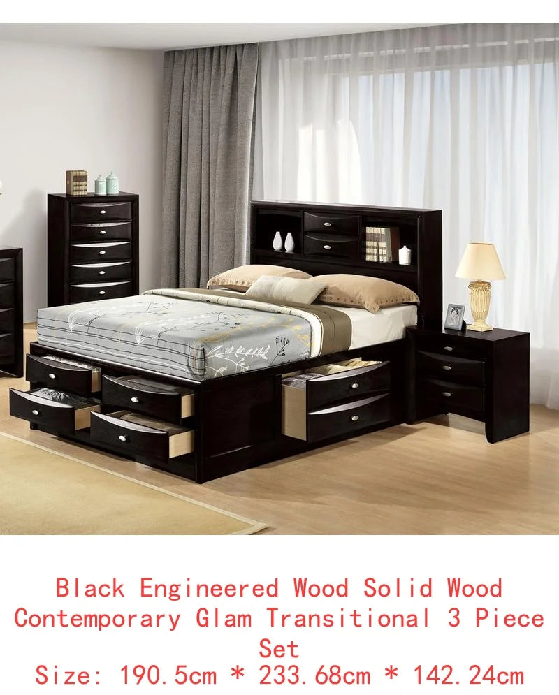 Contemporary Bed With Footboard Drawers And Headboard Bookcase