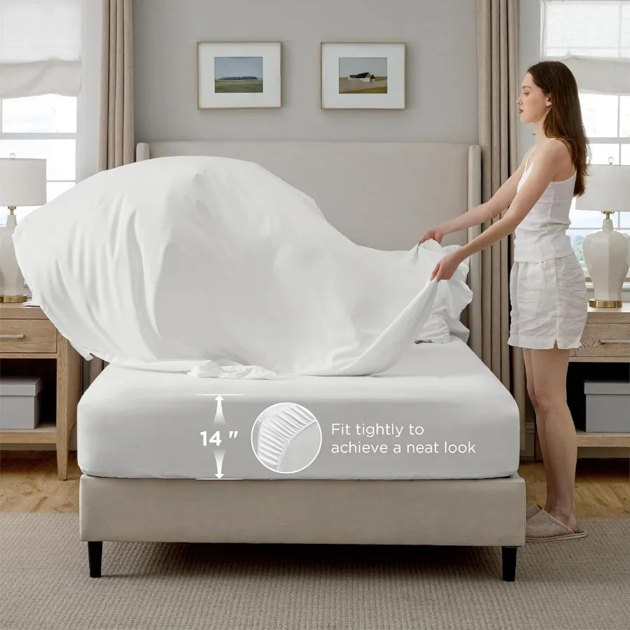 California King Bed in a Bag Comforter Set White 7-Piece GentleSoft Pintuck Bedding with Sheets Pillowcases Shams for Family Gi