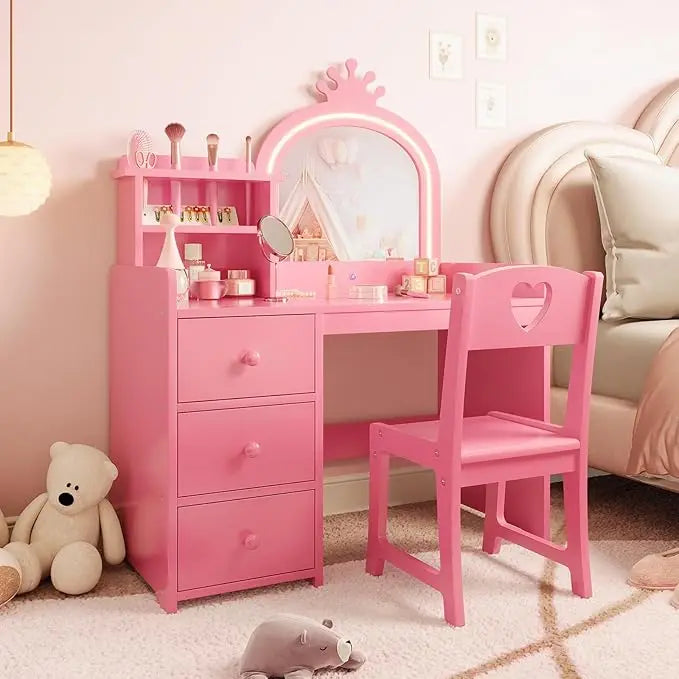 HiMISS Kids Vanity With Lights 2 In 1 Princess Makeup