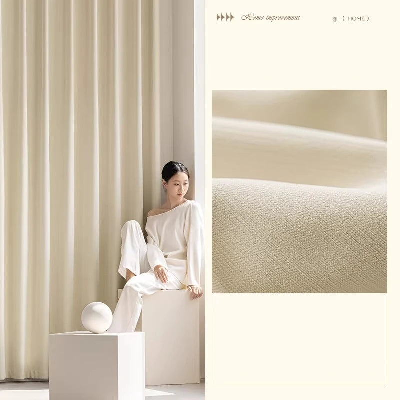 Custom Size French Chenille Cream White Velvet Curtain Modern Simple Blackout Curtains for Living Dining room Bedroom Tulle