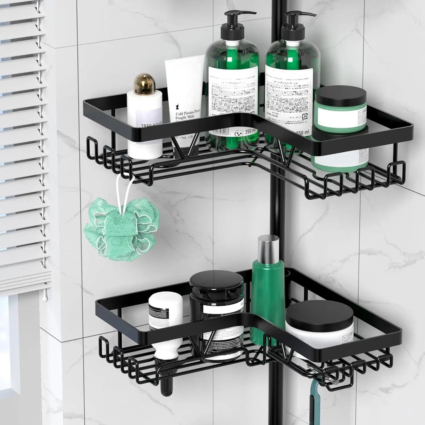 Stainless Steel Adjustable Shower Caddy Tension Pole Rustproof