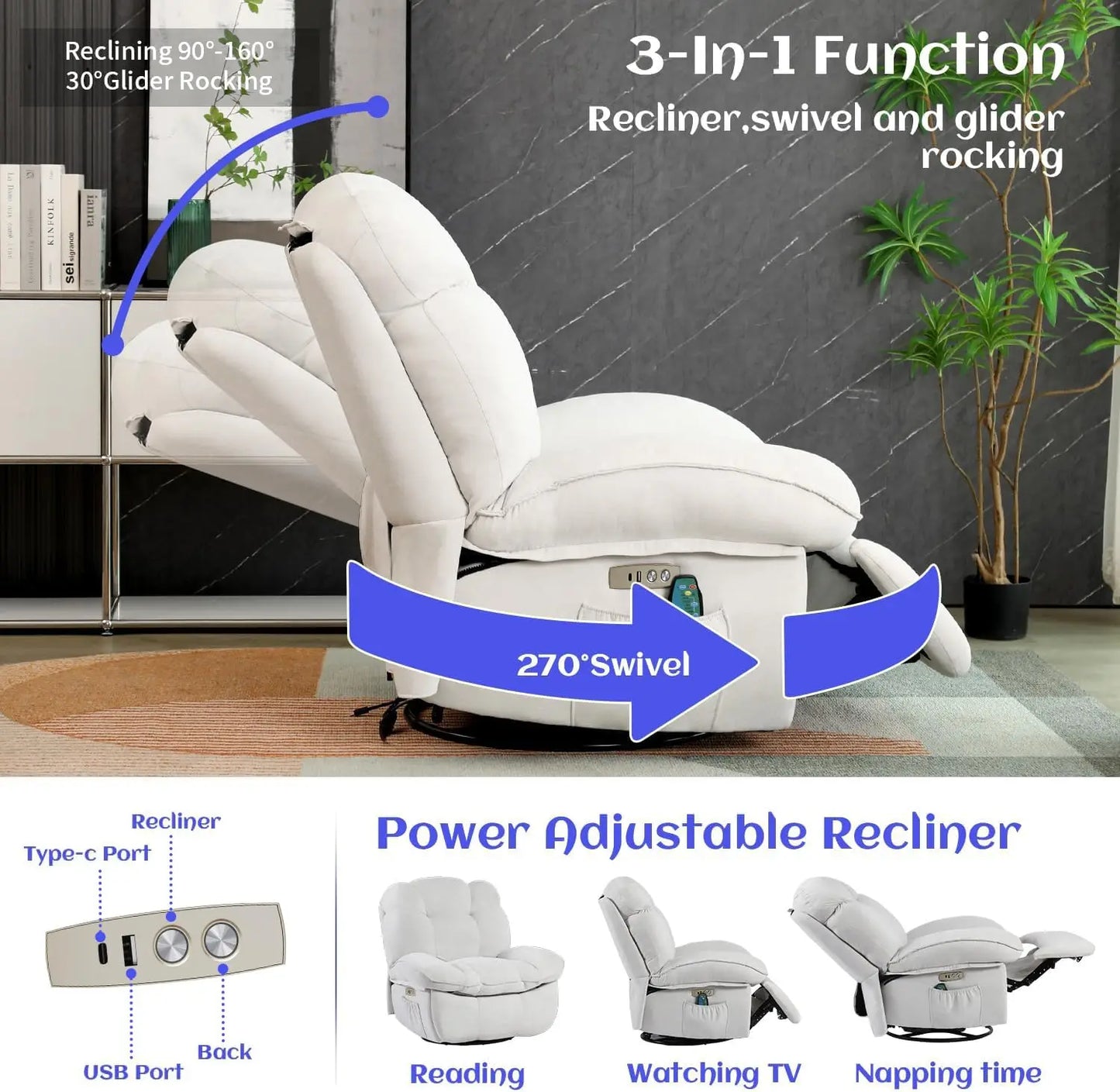 XIAOLANG Power Recliner Massage Chair With Heated Rocker For Adults