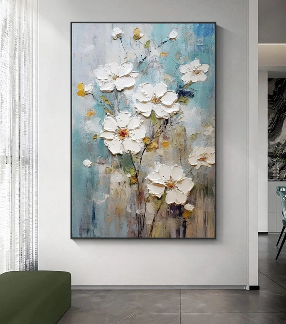 3D Textured Floral Oil Painting on Linen Canvas Unframed