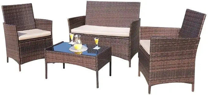 4 Piece Outdoor Patio Furniture Set Rattan Wicker Chairs