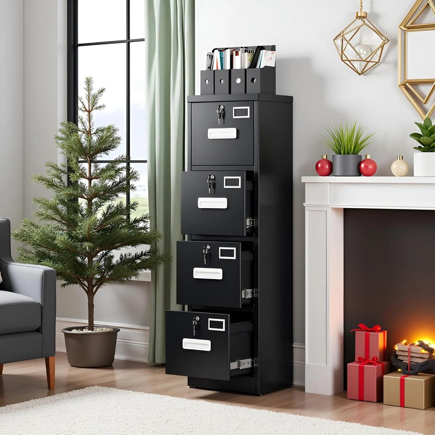 4 Drawer Metal Filing Cabinet With Locks For Home Office Storage