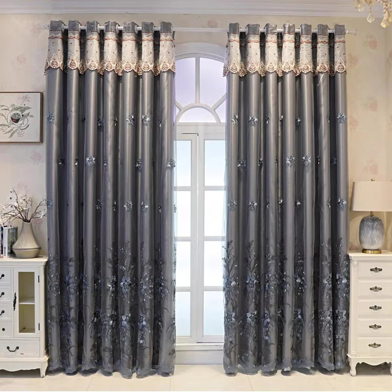 Plant Flower Blackout Curtain Cloth Nordic Simple Bedroom Living Room Balcony Atmospheric Double Layer