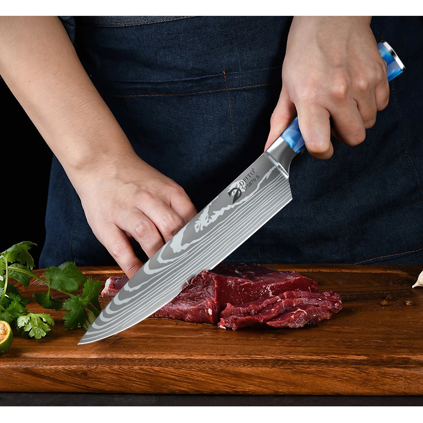 ZENG Stainless Steel Kitchen Knife Set Santoku Cleaver With Cover