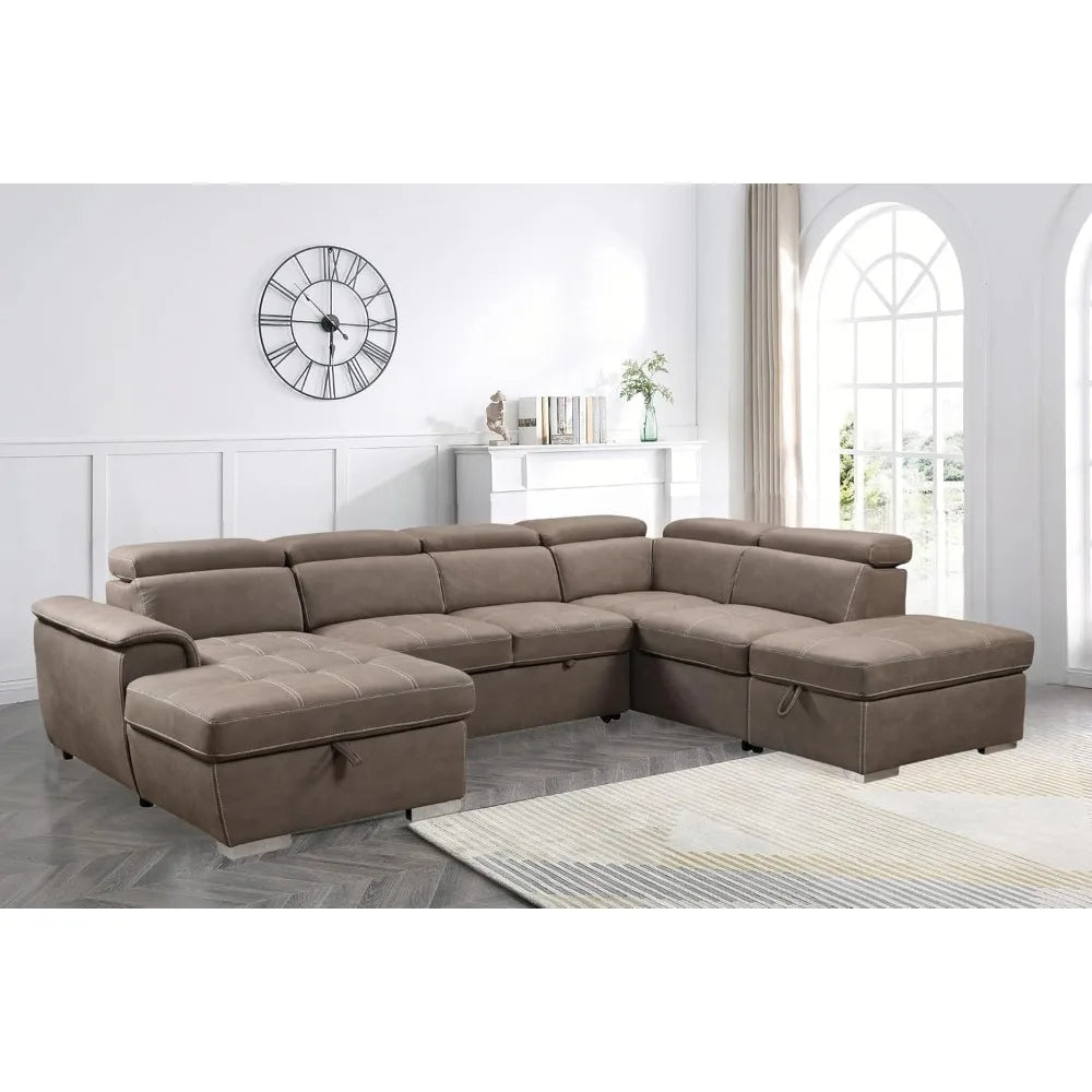 Oversized Microfiber U Shaped Sectional Sofa With Pullout Bed