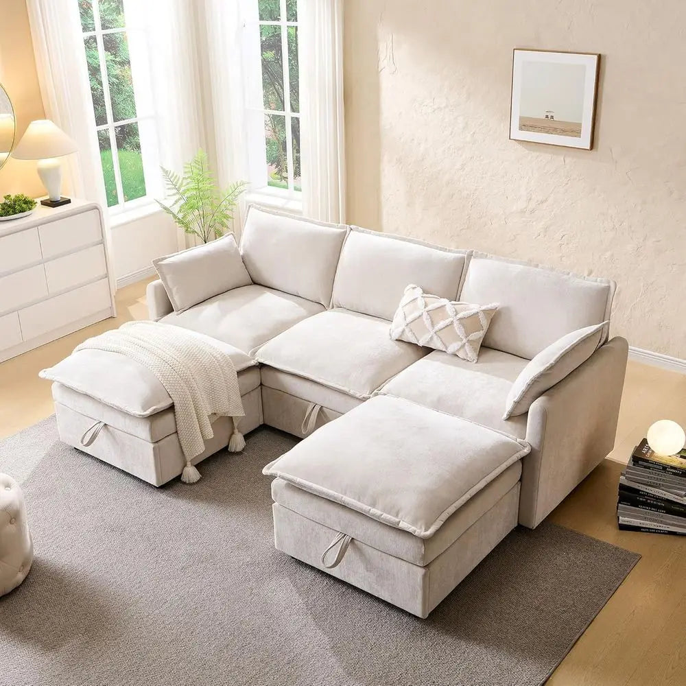 Cloud U Shape Sectional Sofa With Built In Storage Ottoman For Living Room Contemporary Comfort